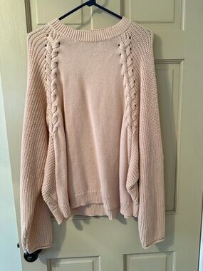 Simply Vera Vera Wang Braided Detail Crewneck Sweater - Light Pink
